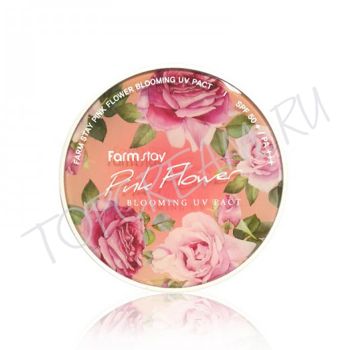 Компактная пудра с экстрактами лепестков цветов FARMSTAY Pink Flower Blooming UV Pact SPF50 PA+++