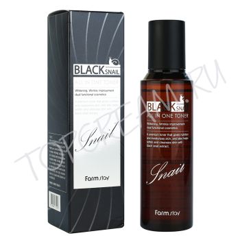 Многофункциональный тонер с муцином черной улитки FARMSTAY Black Snail All In One Toner