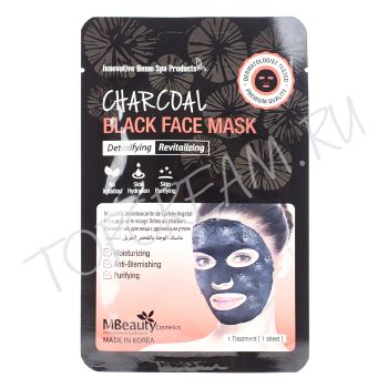 Восстанавливающая тканевая детокс-маска с древесным углем MBEAUTY Charcoal Black Face Mask Восстанавливающая тканевая детокс-маска с древесным углем MBEAUTY Charcoal Black Face Mask