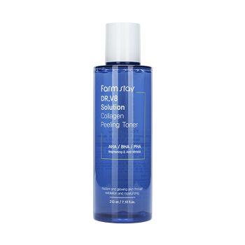 Обновляющий укрепляющий тонер с коллагеном и AHA/BHA/PHA кислотами FARMSTAY DR.V8 Solution Collagen Peeling Toner