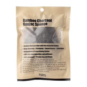 Спонж-конняку с древесным углем бамбука PURITO Bamboo Charcoal Konjac Sponge Спонж-конняку с древесным углем бамбука PURITO Bamboo Charcoal Konjac Sponge