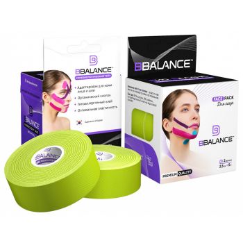 Кинезио тейп для лица BBTape лайм 2,5 см х 10 м (2 рулона х 5 м) BBTape Face Pack Lime 2,5sm*10m