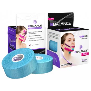 Кинезио тейп для лица BBTape шелк голубой 2,5 см х 10 м (2 рулона х 5 м) BBTape Face Pack Silk Blue 2,5sm*10m