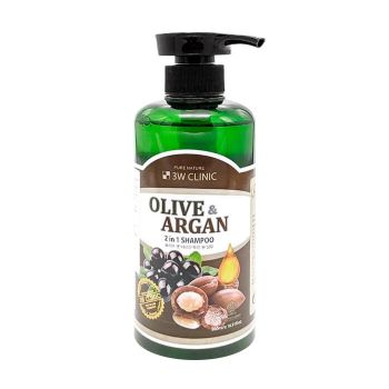 Шампунь для повреждённых волос с маслами арганы и оливы 500 мл 3W CLINIC Olive & Argan 2 in 1 Shampoo 500ml