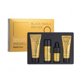 Набор миниатюр с комплексом из 9 пептидов и муцином улитки FARMSTAY Black Snail & Peptide 9 Perfect 4 Step Mini Kit Edition
