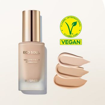 Веганская тональная основа с легкой шелковстой текстурой THE SAEM Eco Soul Vegan Silk Glam Foundation SPF42 PA++
