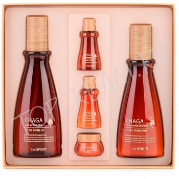 Набор средств с ферментированным экстрактом древесного гриба чага THE SAEM Chaga Anti-Wrinkle 2 Sku Basic Skin Care Set (Skin, Emulsion)