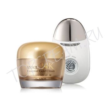 Крем с муцином улитки + вибромассажер THE SAEM Snail Essential 24K Gold Cream Set