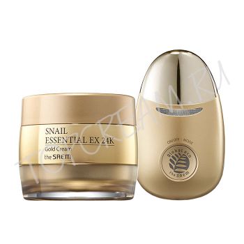 Крем с золотом и муцином улитки + вибромассажер THE SAEM Snail Essential EX 24K Gold Cream Set