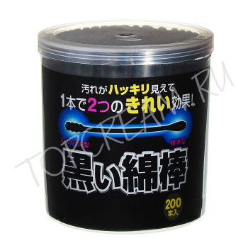 Черные ватные палочки с аппликаторами двух видов MARUSAN Selena Black Cotton Swabs