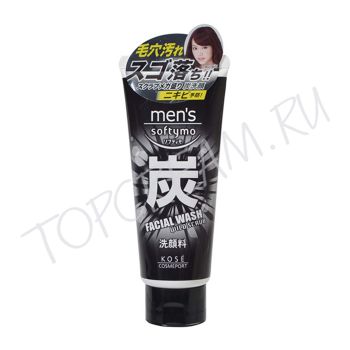 Мужская пенка-скраб с древесным углем KOSE Men’s Softymo Facial Wash Wild Scrub Charcoal
