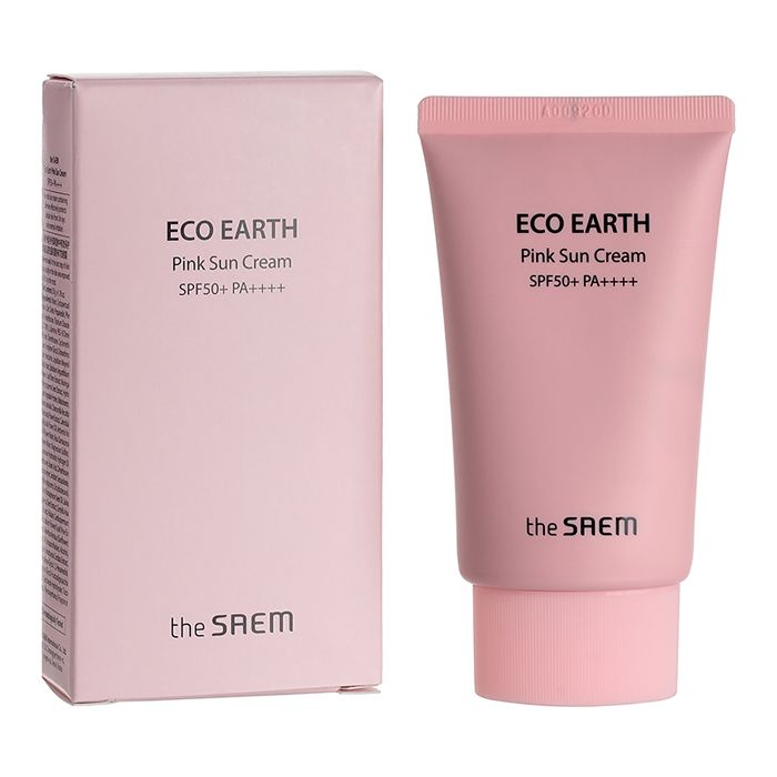 Солнцезащитный крем с каламиновой пудрой THE SAEM Eco Earth Pink Sun Cream SPF50+ PA++++