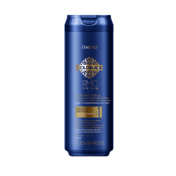 Шампунь с кератином для восстановления поврежденных волос AMEND Gold Black RMC System Q+ Shampoo