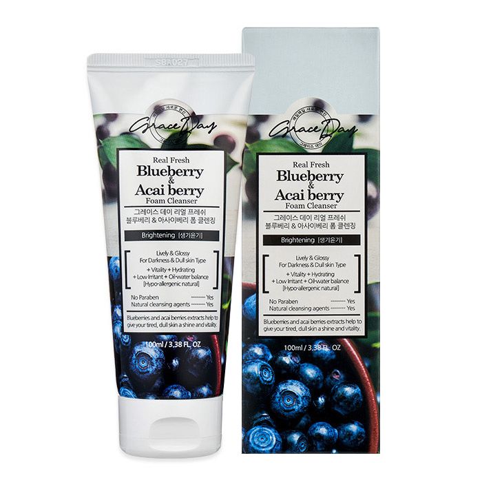 Пенка для умывания с экстрактами черники и асаи GRACE DAY Real Fresh Blueberry & Acai Berry Foam Cleanser