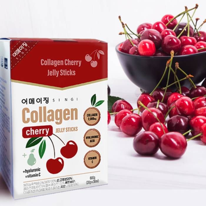 Коллаген с гиалуроновой кислотой и вишней / желе в стиках / курс на месяц SINGI Collagen Cherry Jelly Sticks 20 г х 30 шт.