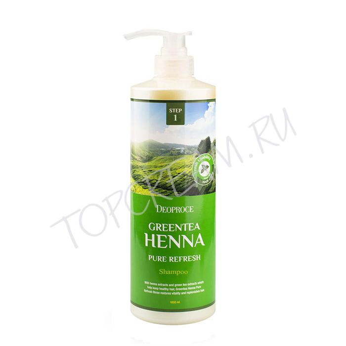 Обновляющий шампунь с хной и зеленым чаем 1000 мл DEOPROCE Greentea Henna Pure Refresh Shampoo 1000ml